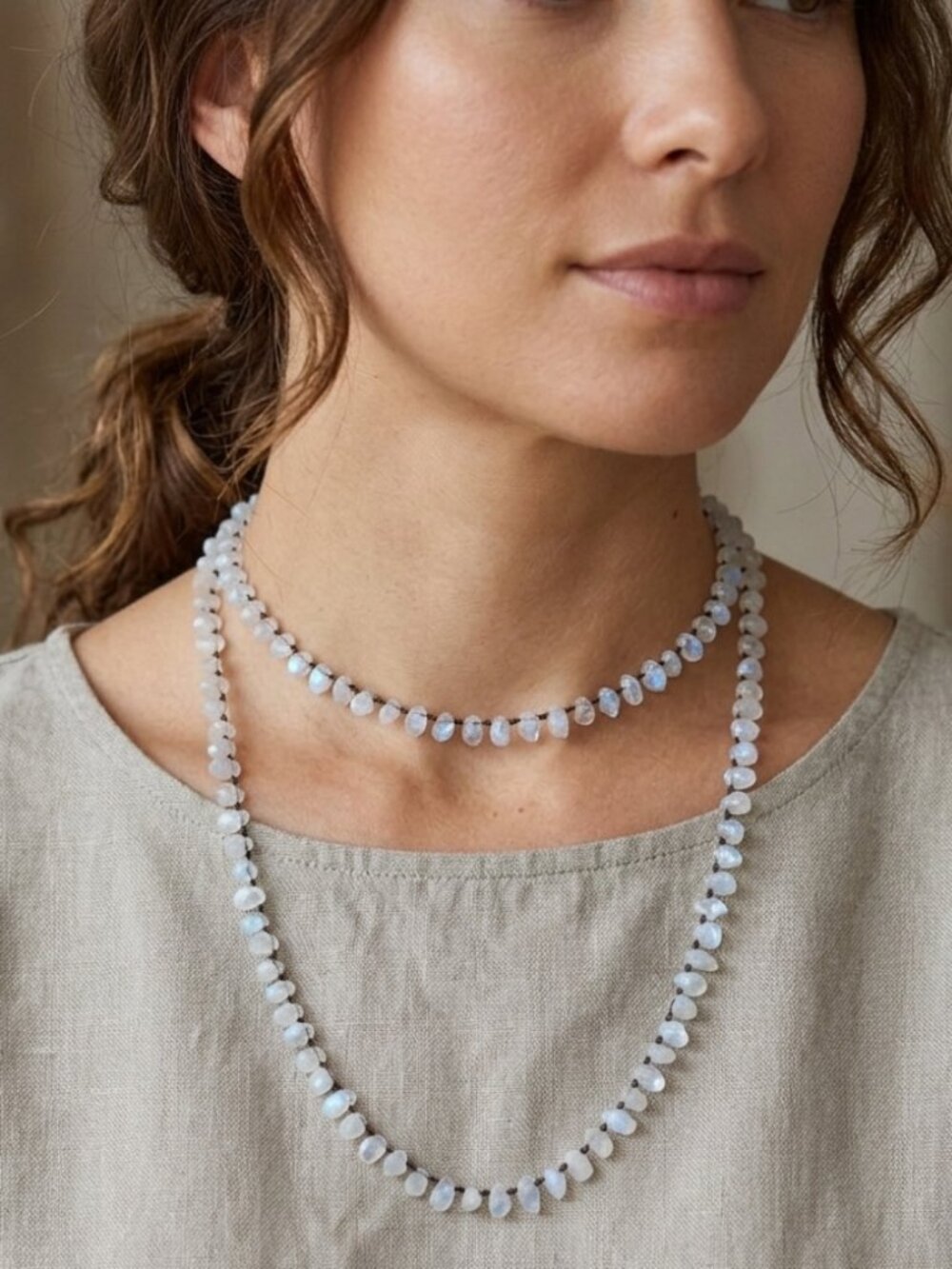 Iolite Bead & Dark Leather Cord Long Bohemian Choker Necklace